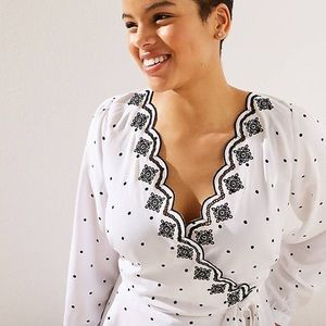 LOFT Plus Scalloped Dot Faux Wrap Top